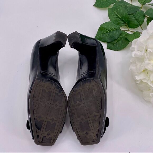 Etienne Aigner Black Patent Leather Peep Toe Pumps With Buckles Size 6.5 - Picture 7 of 8